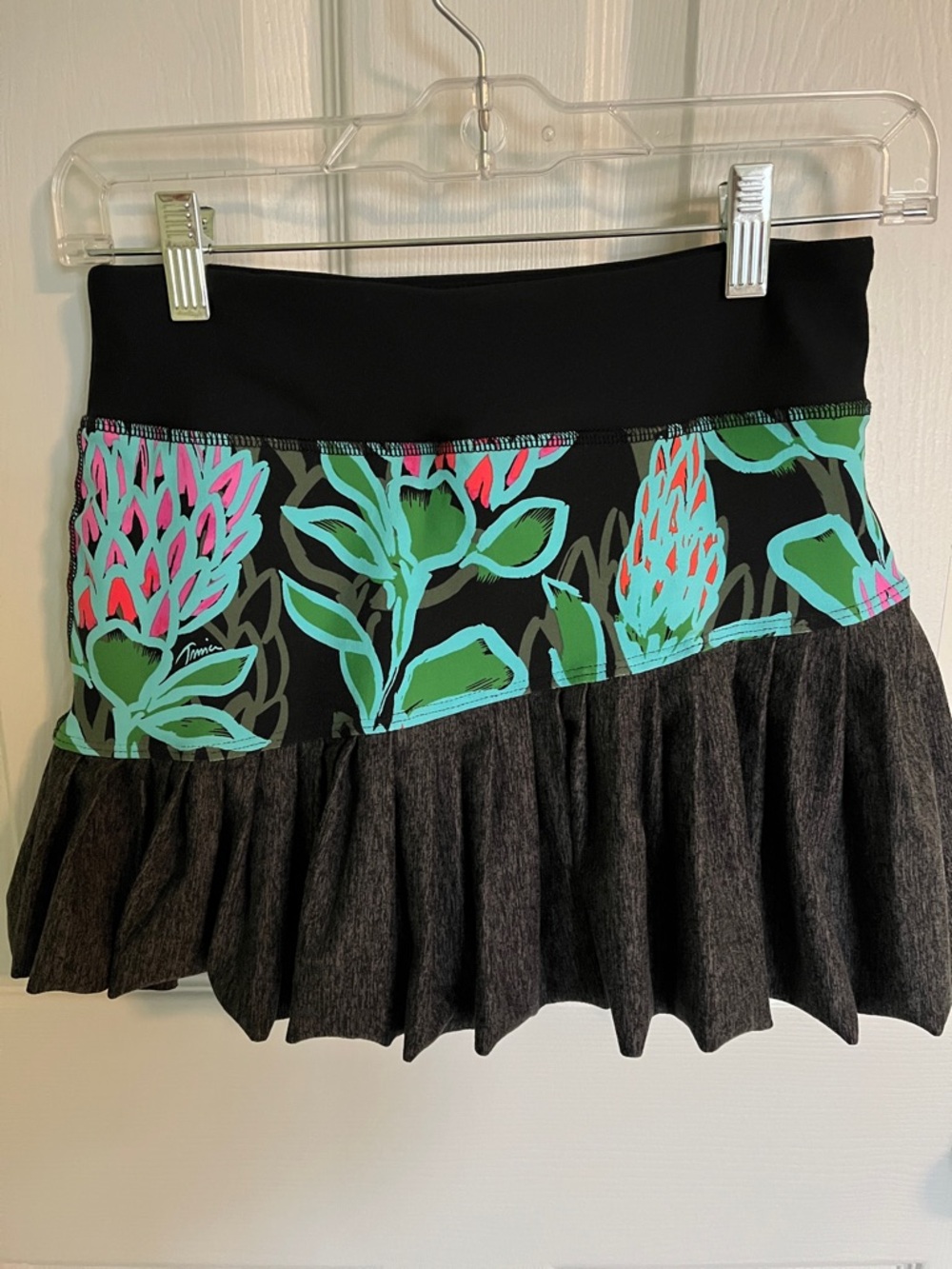 Trina Turk Black Skirt with Teal & Pink Floral Waistband